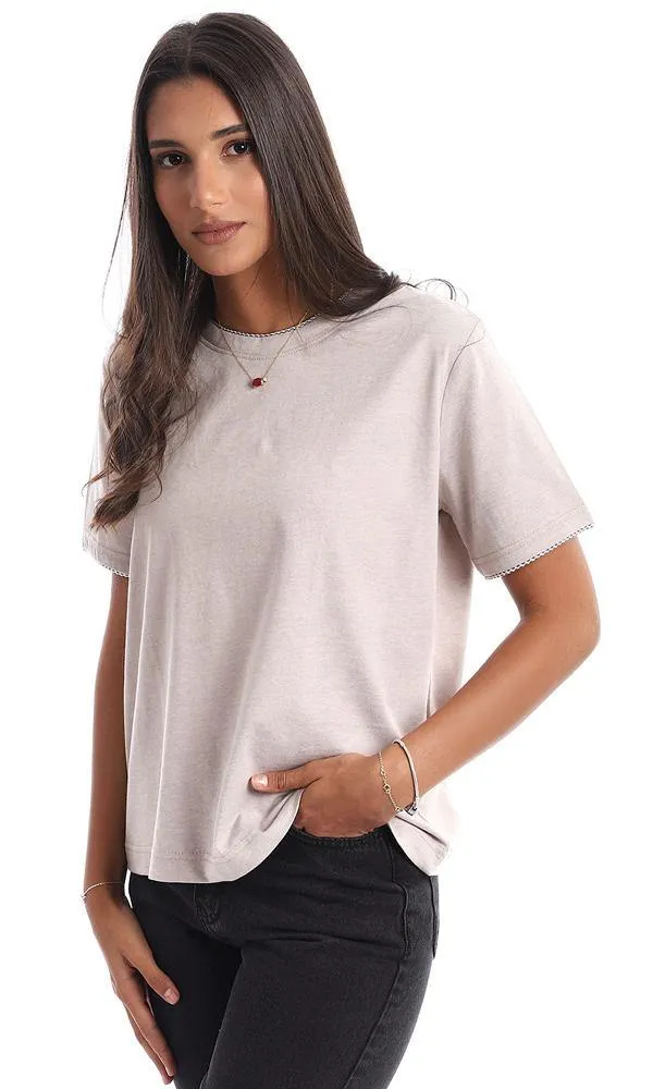 94762 Plain Crew Neck Light Coffee Tee