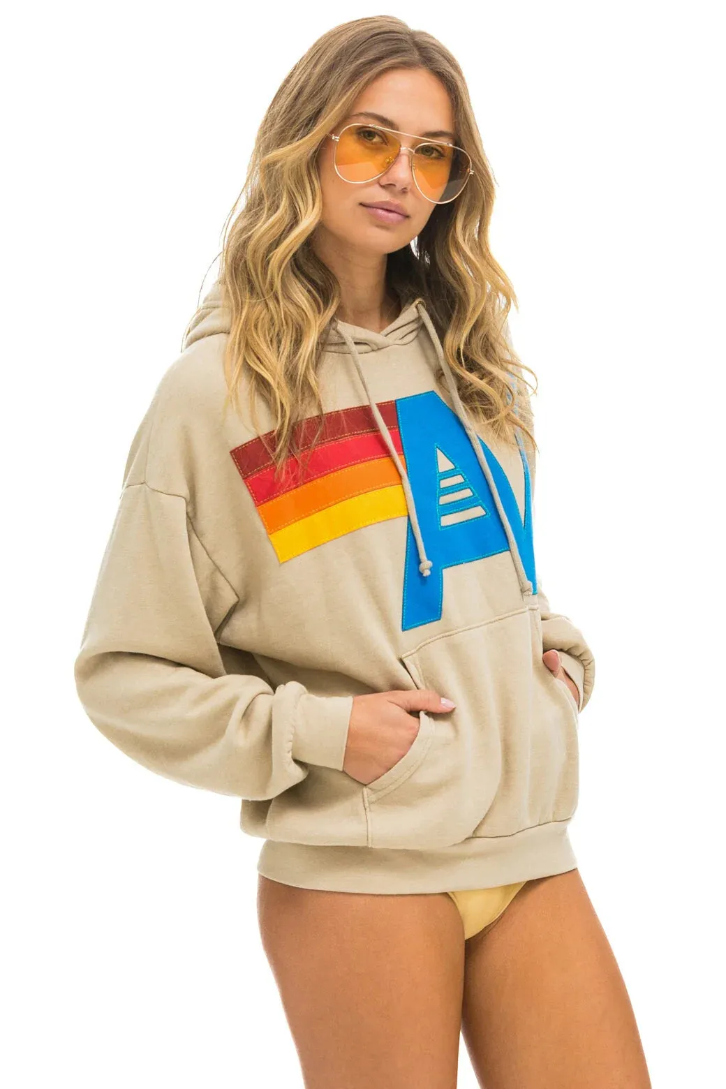 Aviator Nation Logo Pullover Relaxed Hoodie Sand