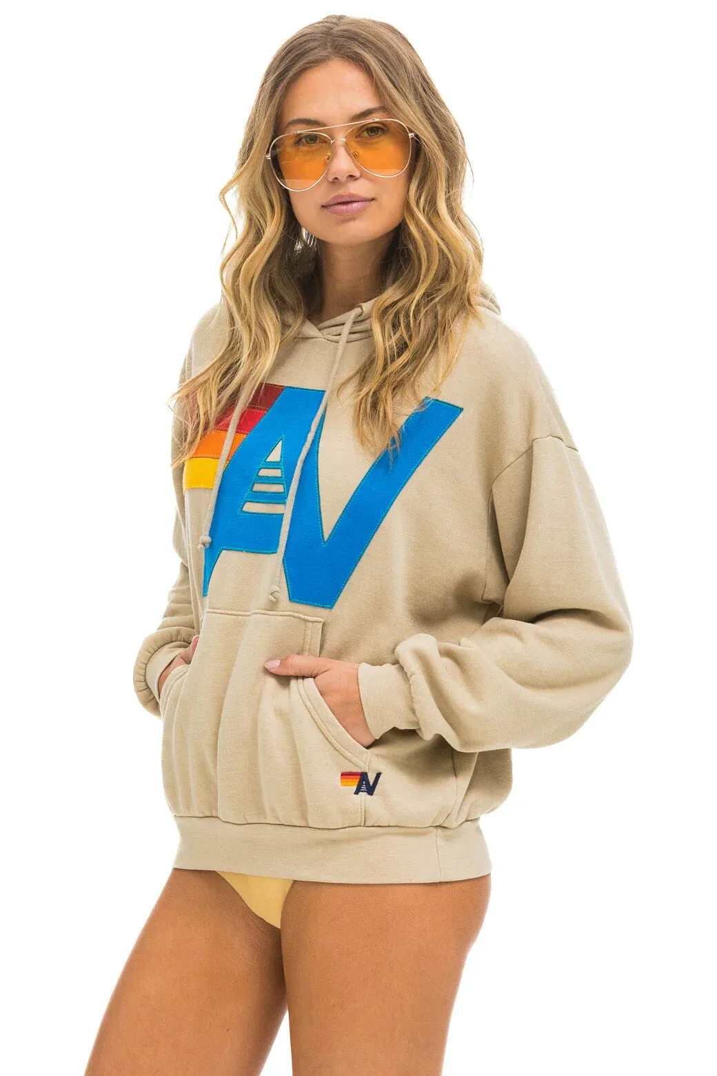 Aviator Nation Logo Pullover Relaxed Hoodie Sand