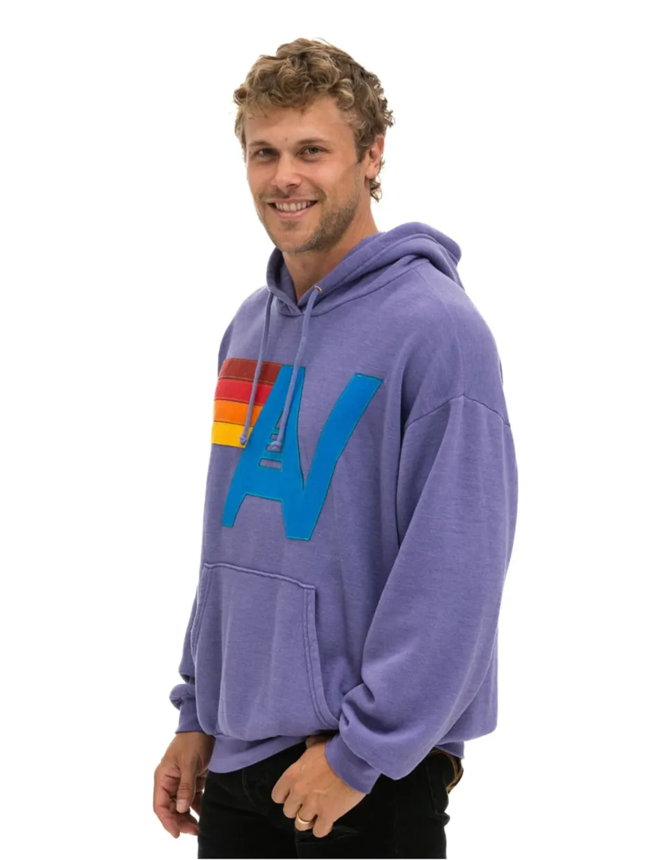 AVIATOR NATION  LOGO STITCH UNISEX PULLOVER RELAXED HOODIE - LAVENDER