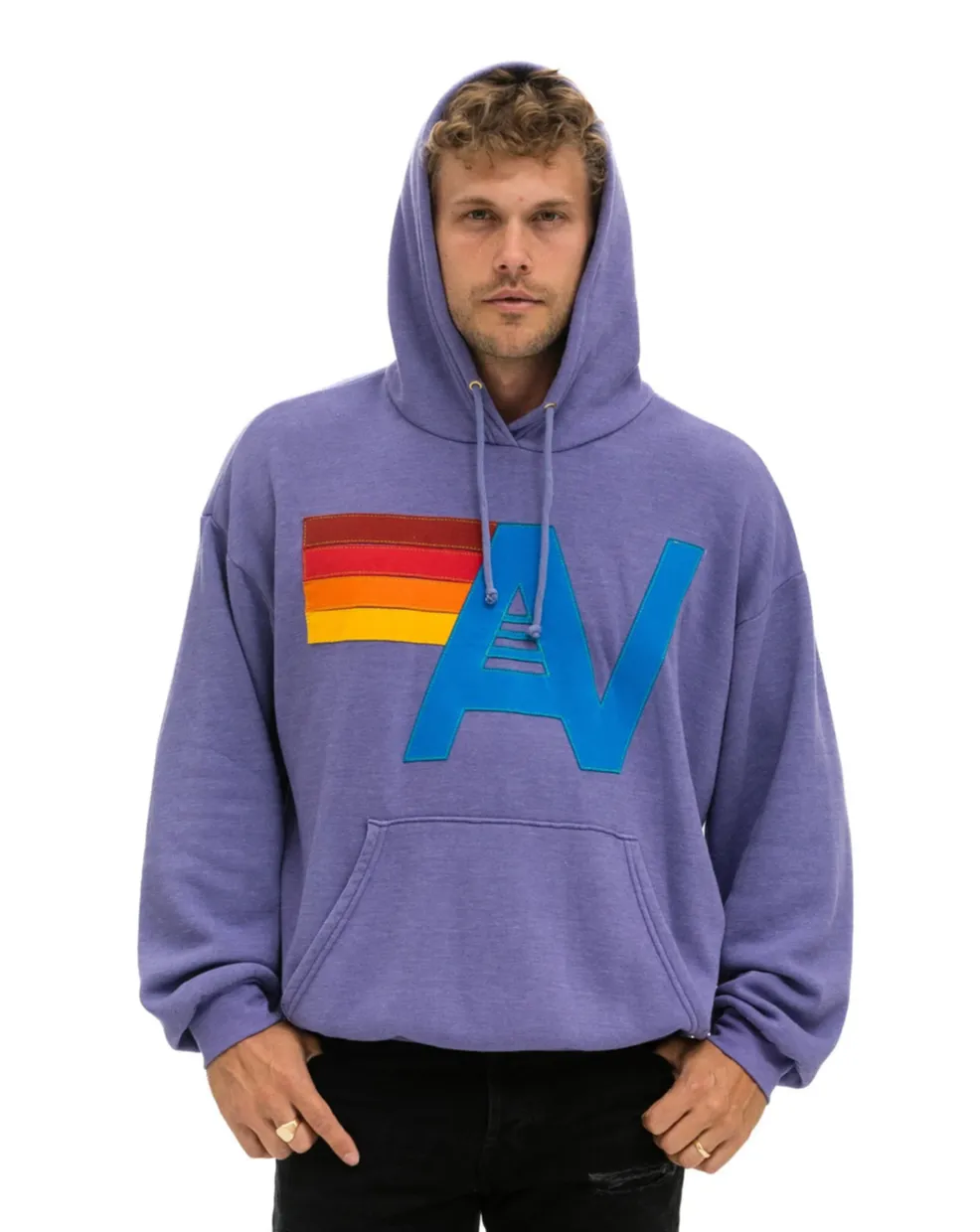 AVIATOR NATION  LOGO STITCH UNISEX PULLOVER RELAXED HOODIE - LAVENDER