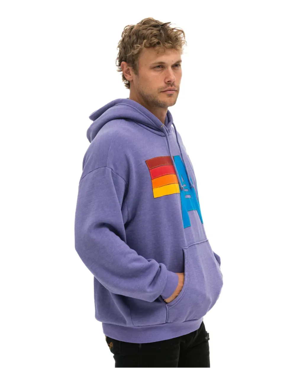 AVIATOR NATION  LOGO STITCH UNISEX PULLOVER RELAXED HOODIE - LAVENDER