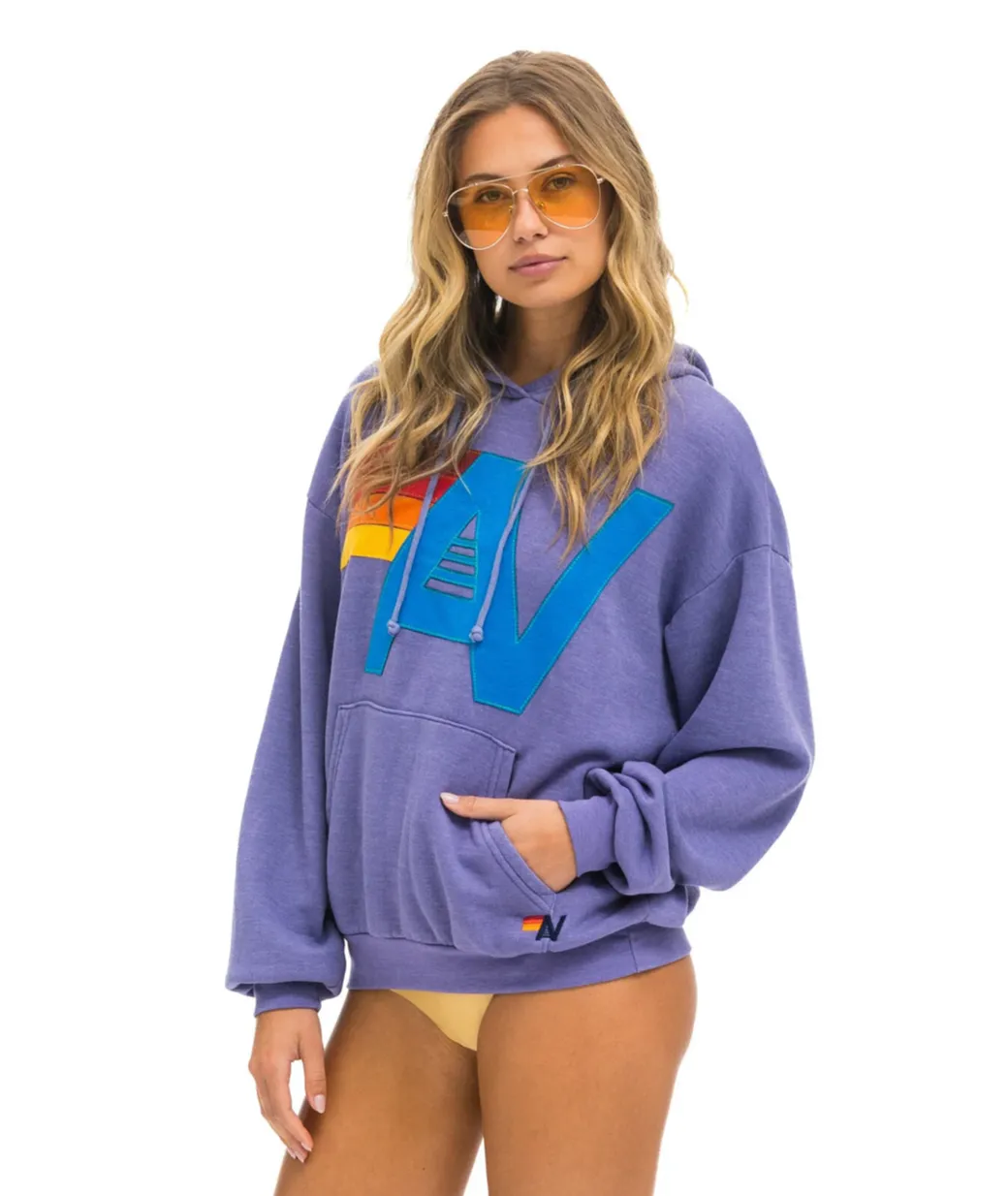 AVIATOR NATION  LOGO STITCH UNISEX PULLOVER RELAXED HOODIE - LAVENDER