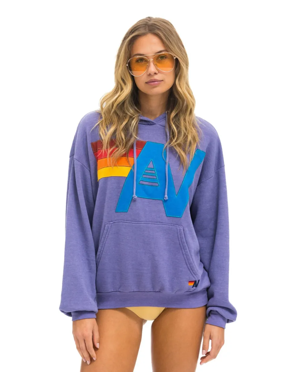 AVIATOR NATION  LOGO STITCH UNISEX PULLOVER RELAXED HOODIE - LAVENDER