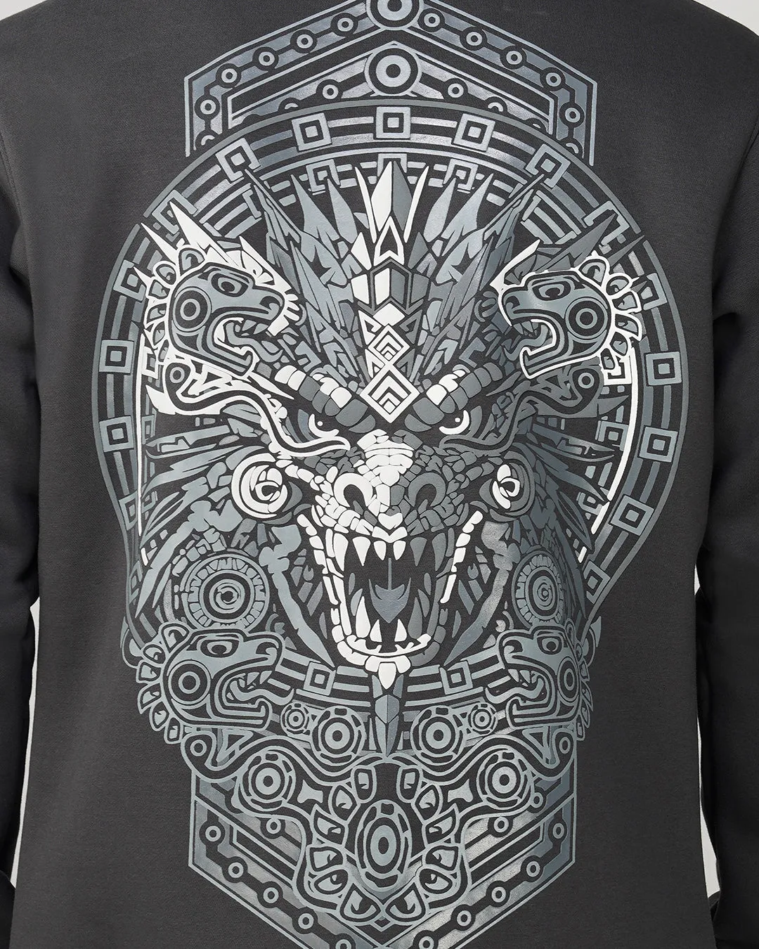 Aztec Dragon | Dark Grey Puff Printed Relaxed Fit Hoodie