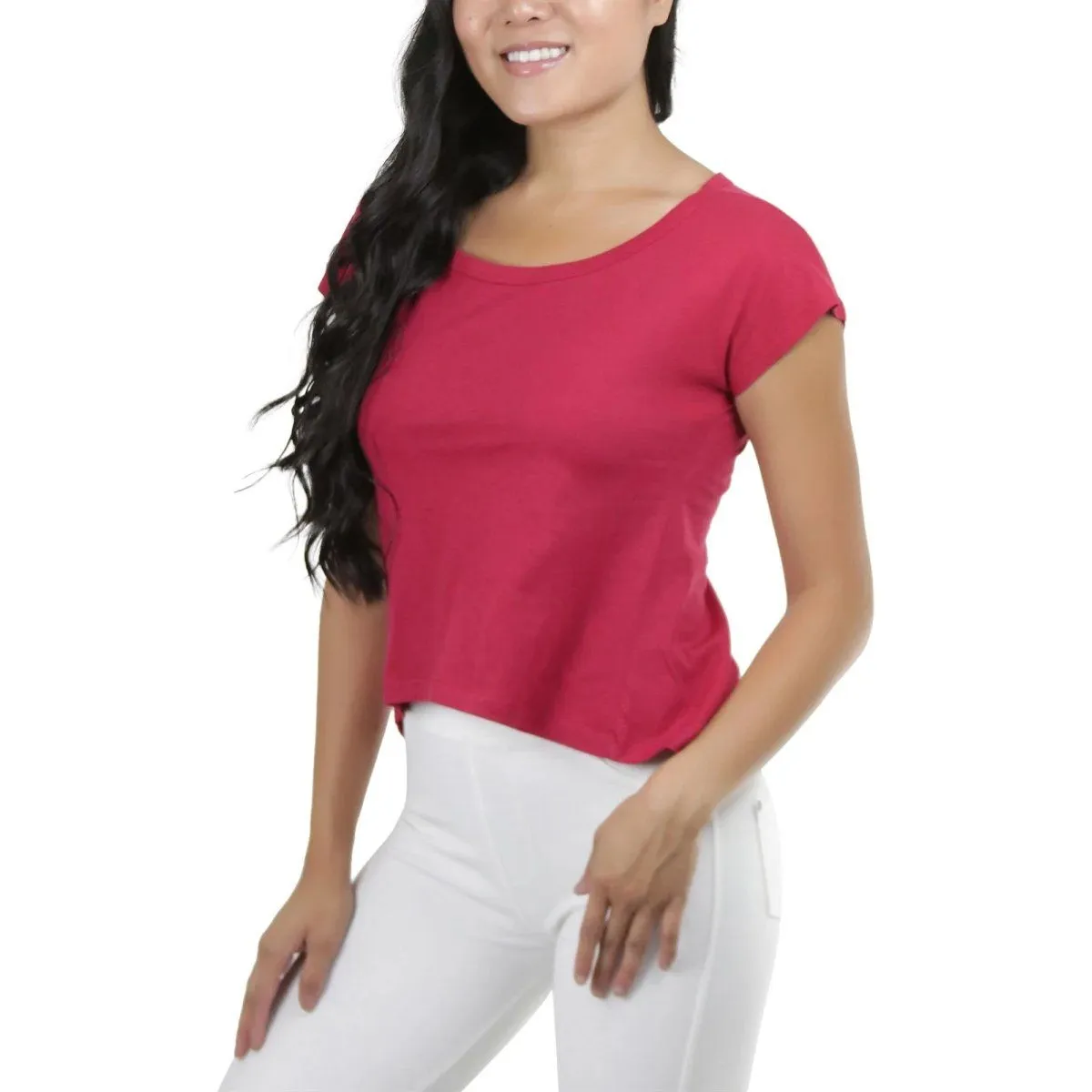 Basic Cotton Blend Cropped Tee Top