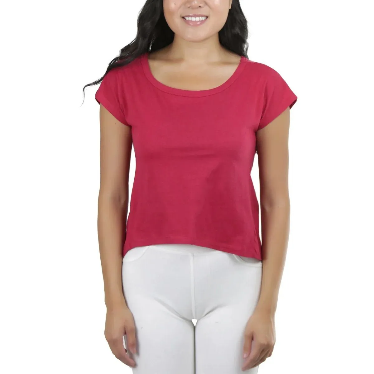 Basic Cotton Blend Cropped Tee Top