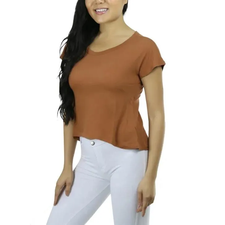 Basic Cotton Blend Cropped Tee Top