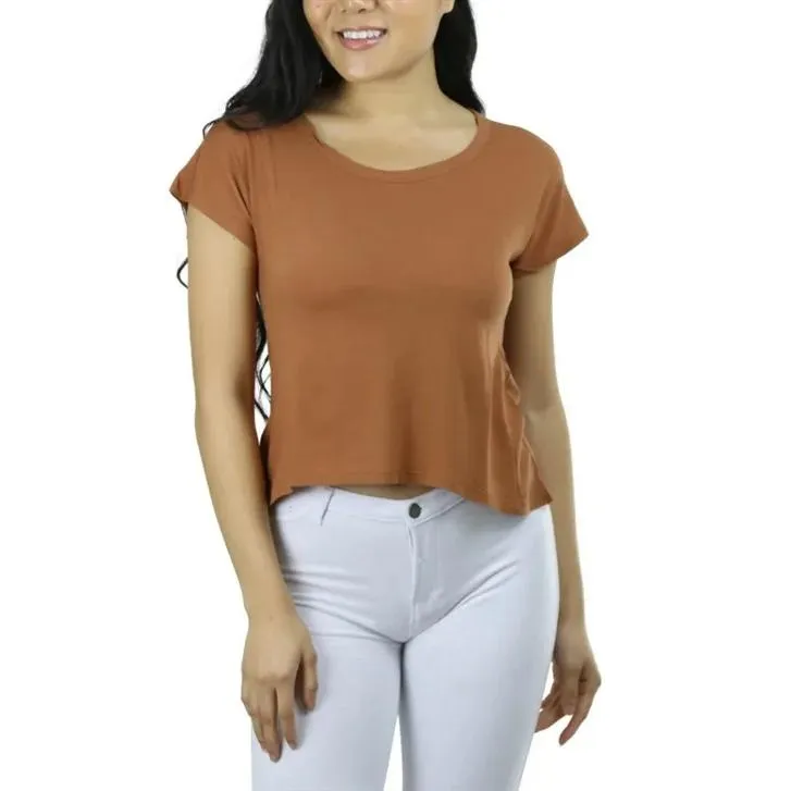 Basic Cotton Blend Cropped Tee Top