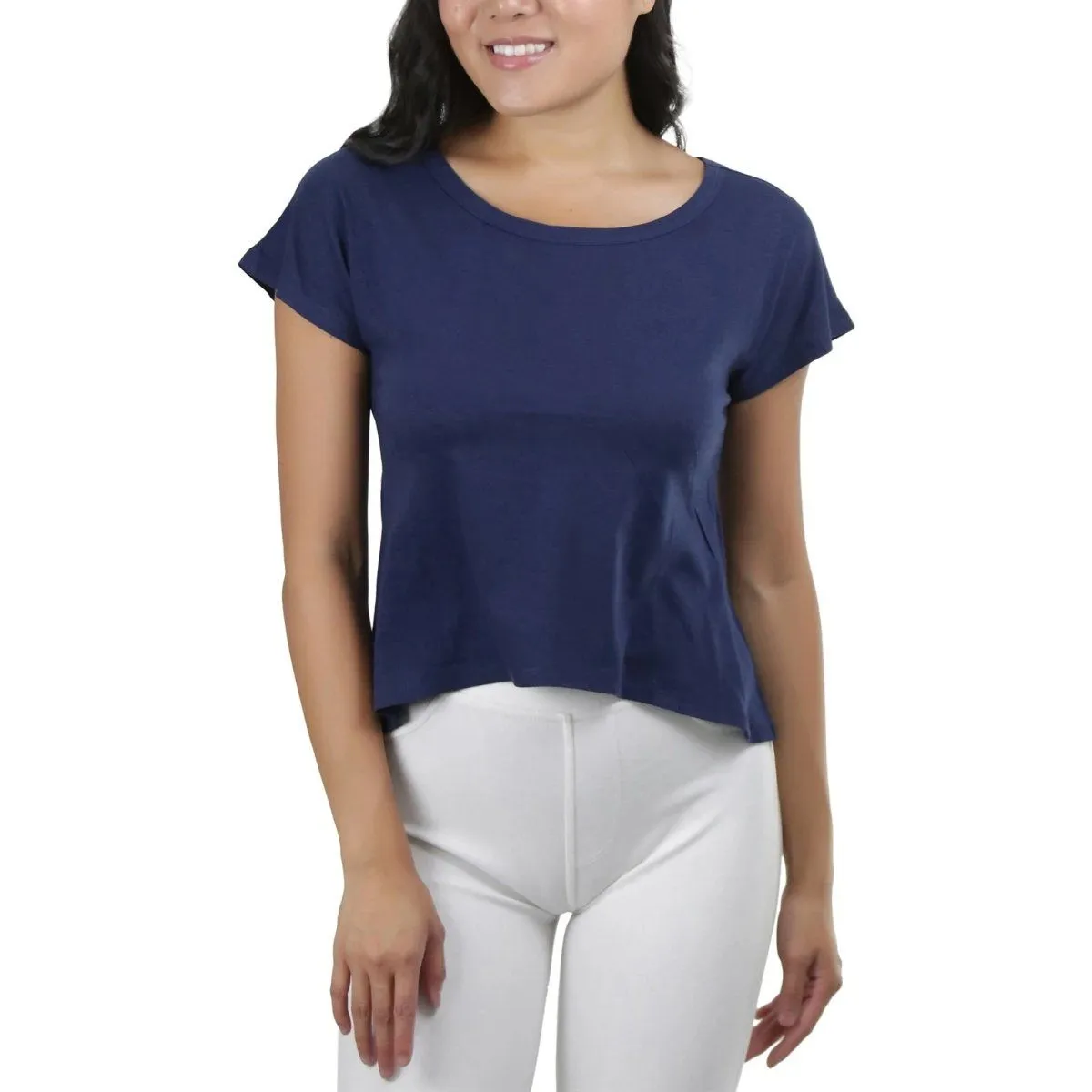 Basic Cotton Blend Cropped Tee Top