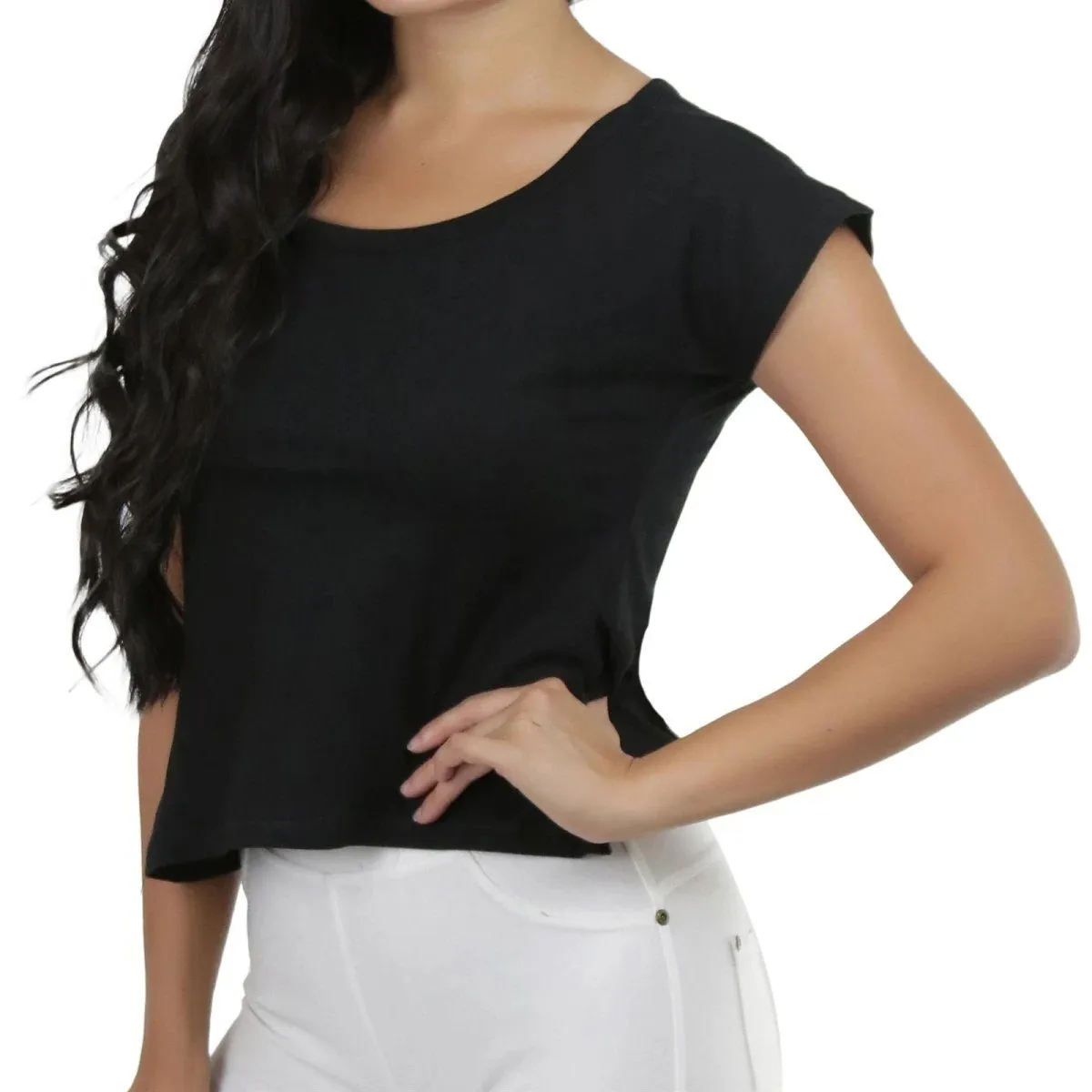 Basic Cotton Blend Cropped Tee Top