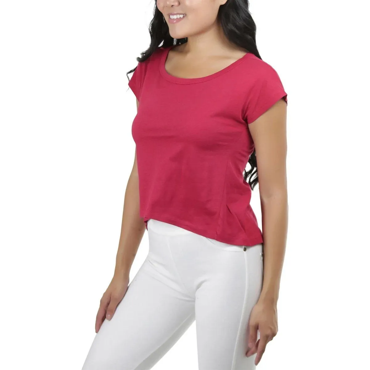 Basic Cotton Blend Cropped Tee Top