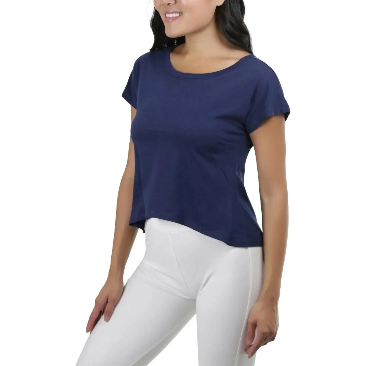 Basic Cotton Blend Cropped Tee Top