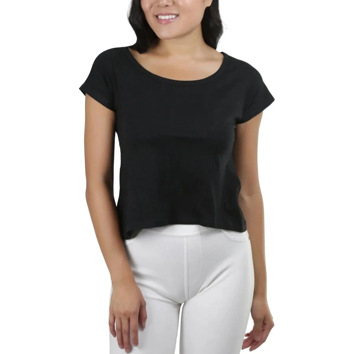 Basic Cotton Blend Cropped Tee Top