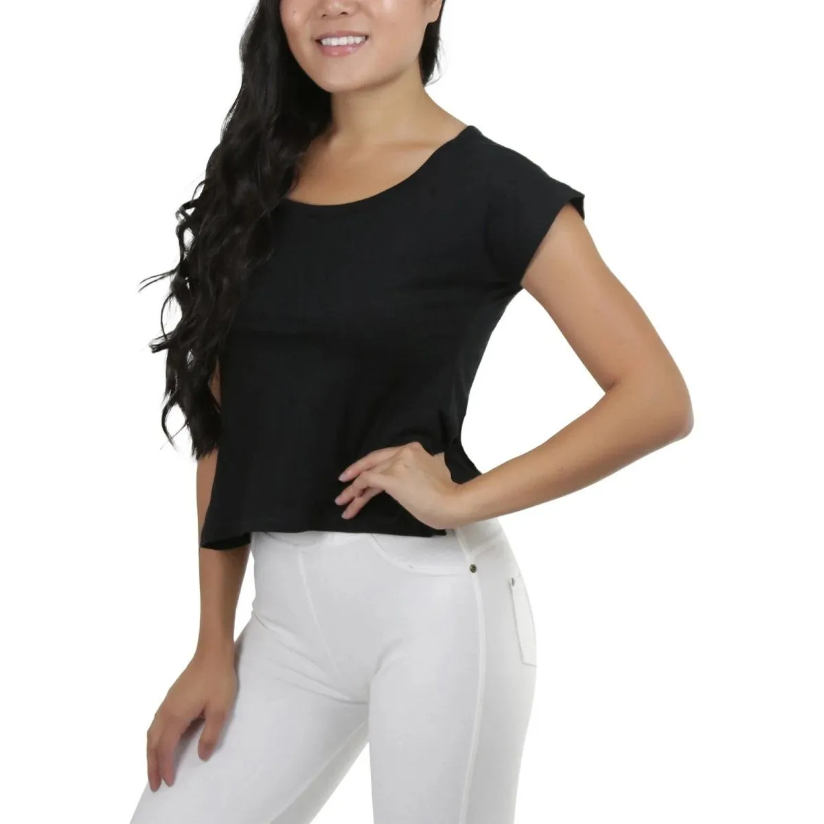 Basic Cotton Blend Cropped Tee Top