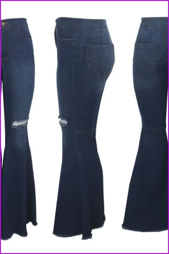 Blue Knee Hallow Out Denims Pants F164