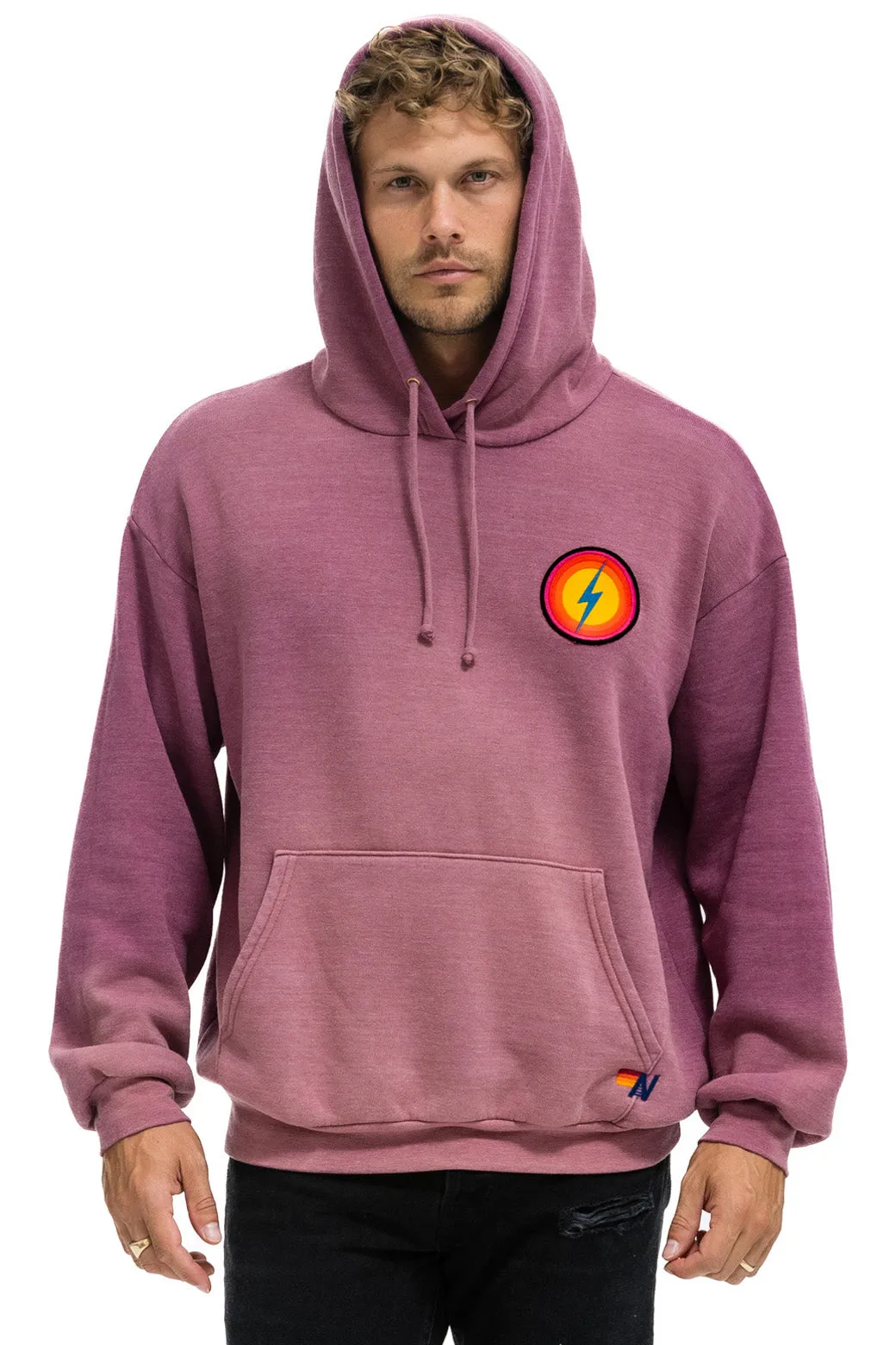 BOLT BULLSEYE PATCH PULLOVER RELAXED HOODIE - FADED BERRY