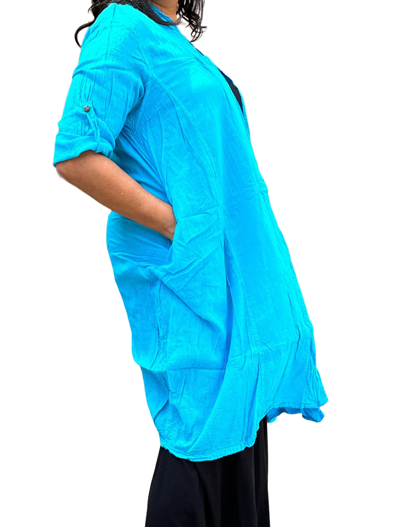 Bright Sky Blue Cotton Voile Cardigan