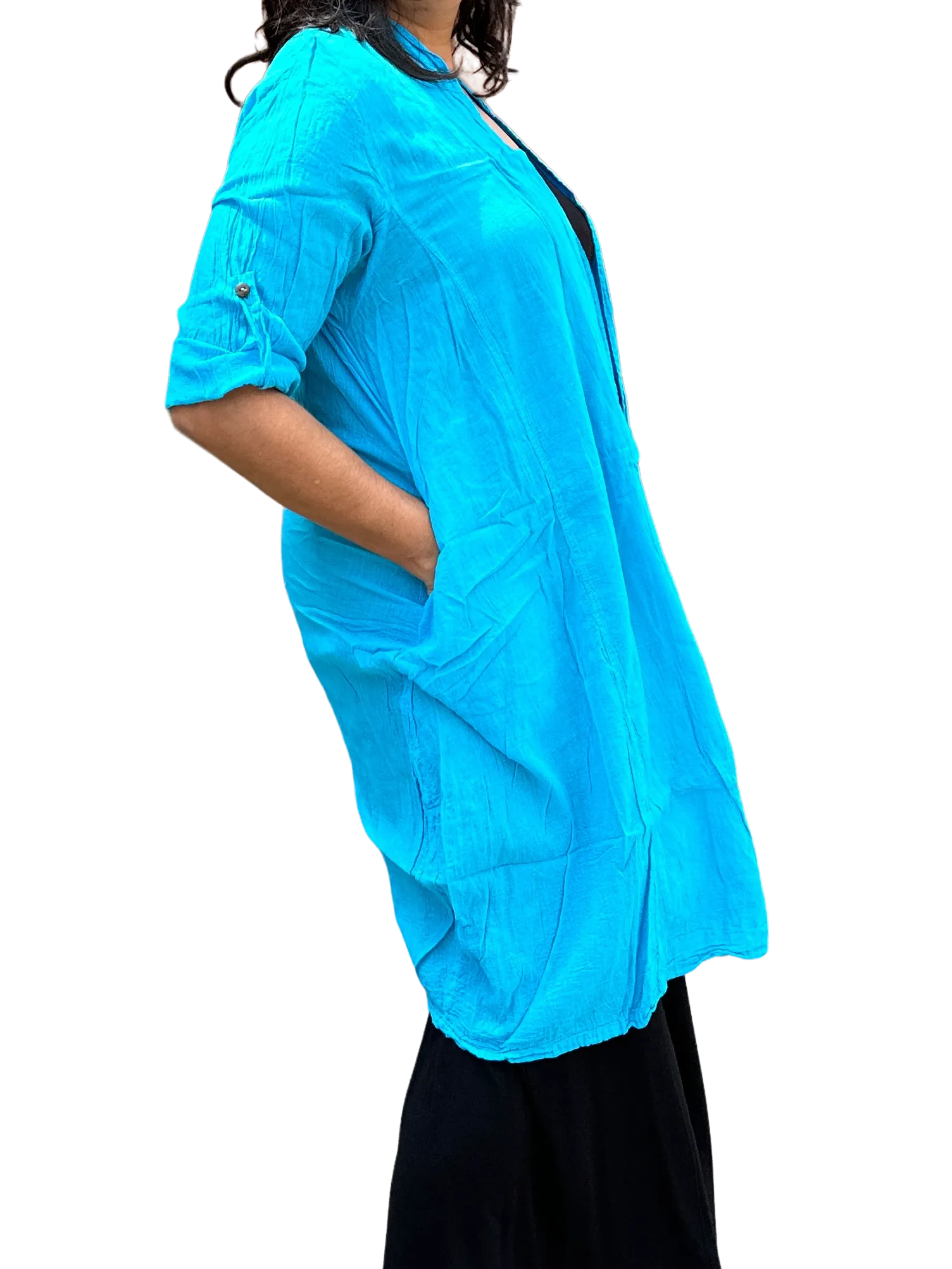 Bright Sky Blue Cotton Voile Cardigan