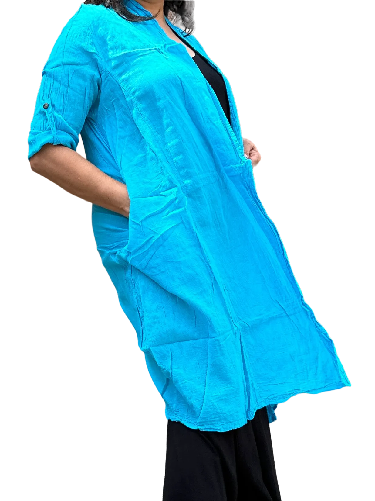 Bright Sky Blue Cotton Voile Cardigan