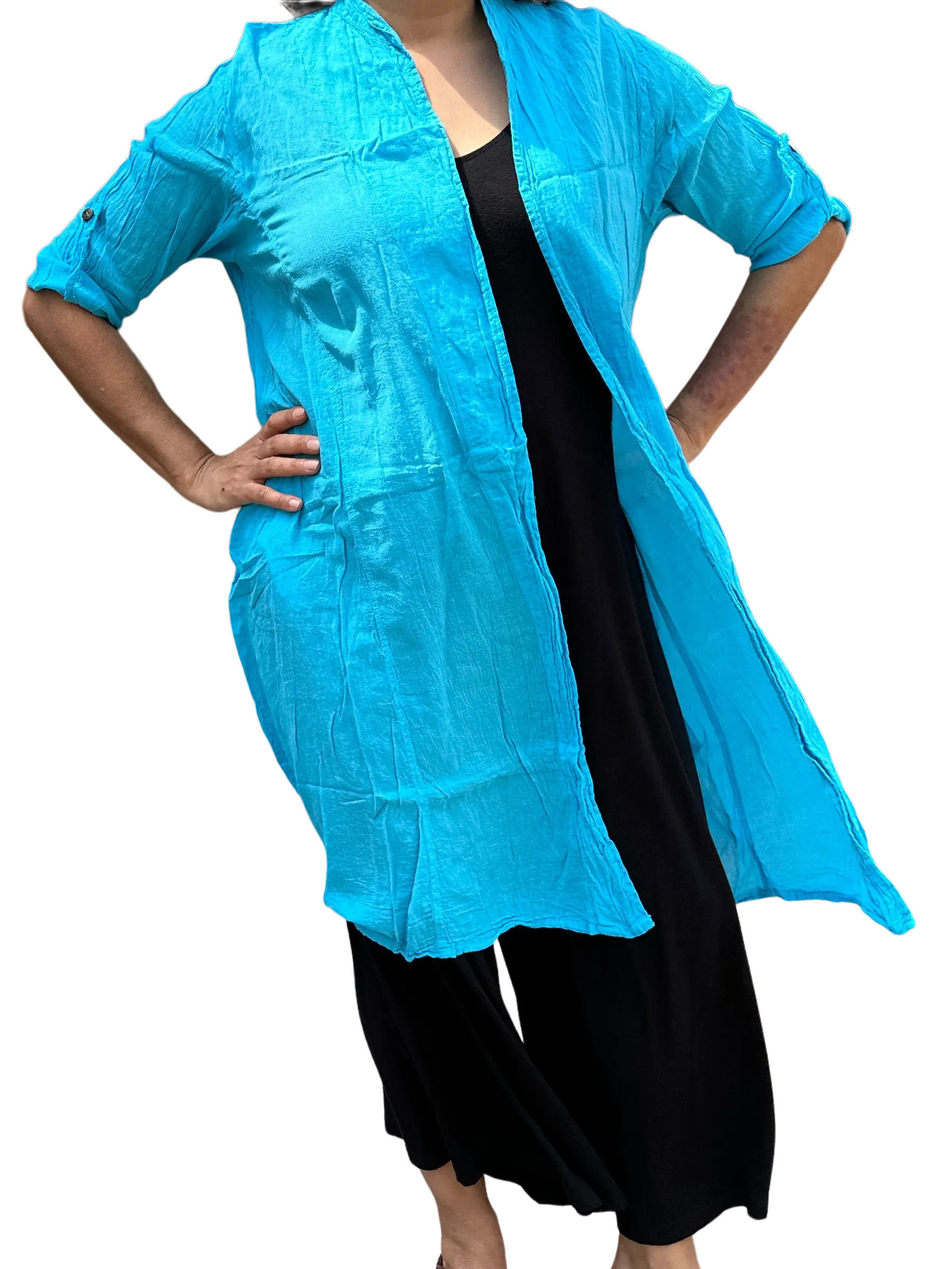 Bright Sky Blue Cotton Voile Cardigan