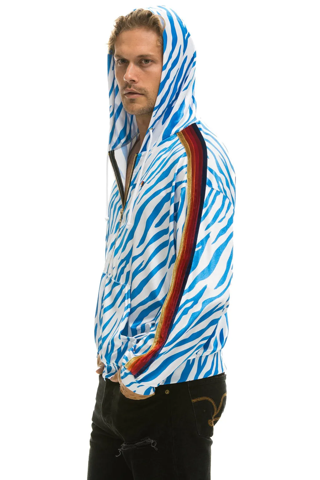 CLASSIC VELVET RELAXED ZIP HOODIE - BLUE TIGER