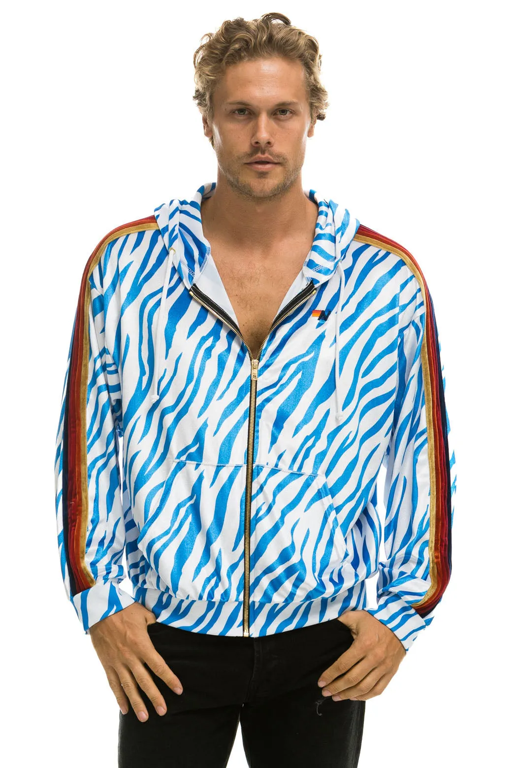 CLASSIC VELVET RELAXED ZIP HOODIE - BLUE TIGER