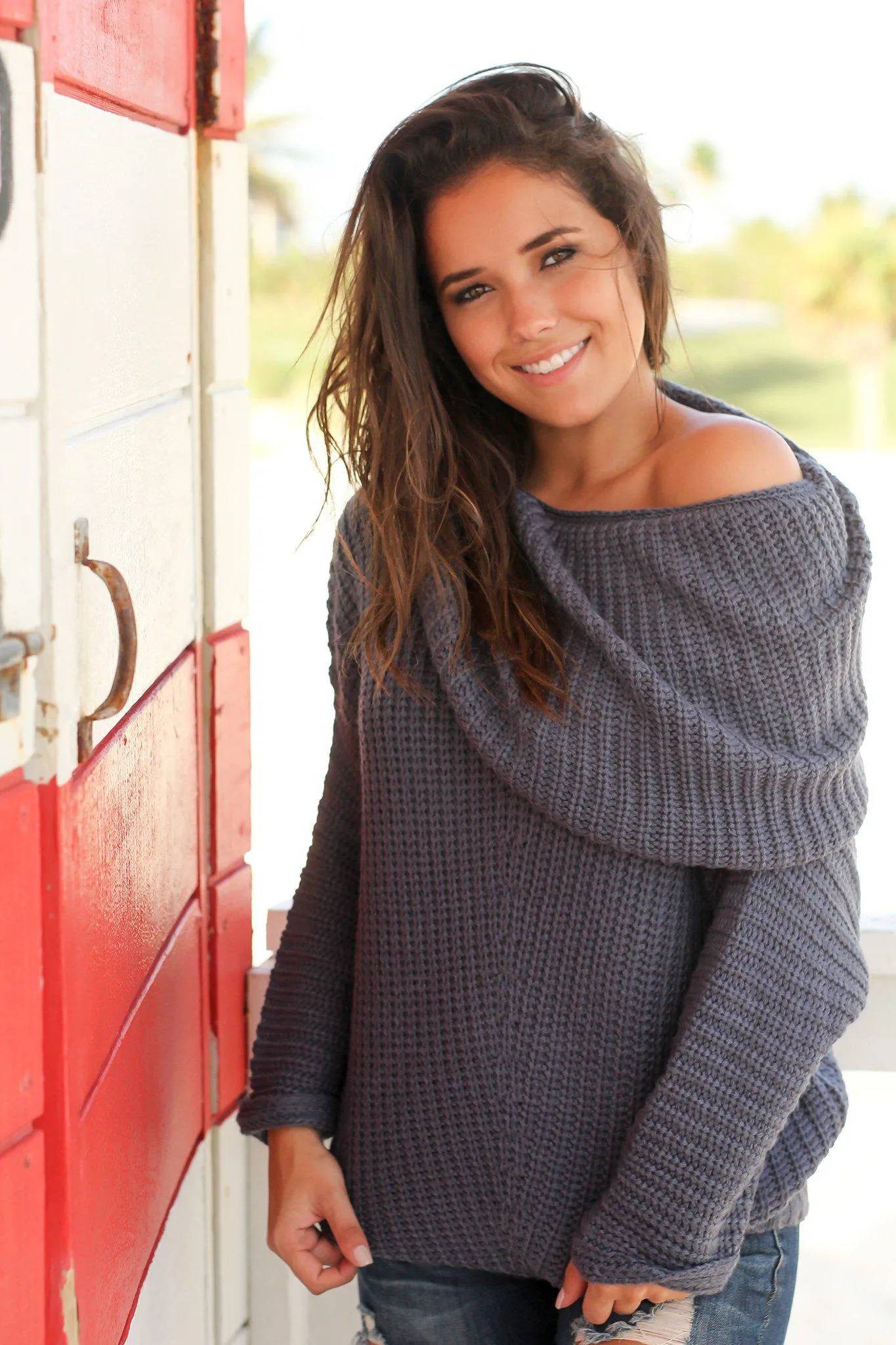 Dark Gray Knit Oversized Sweater