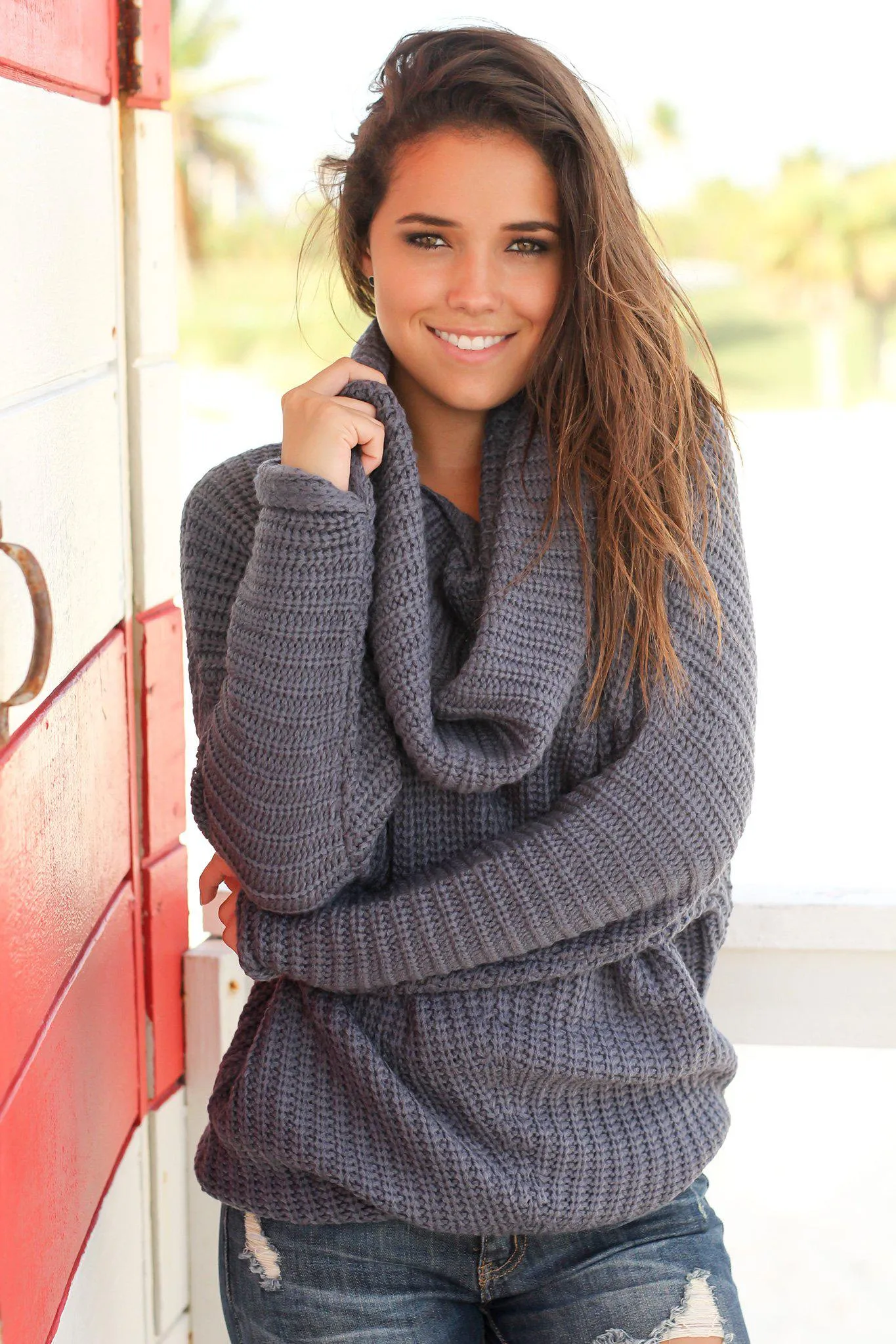 Dark Gray Knit Oversized Sweater