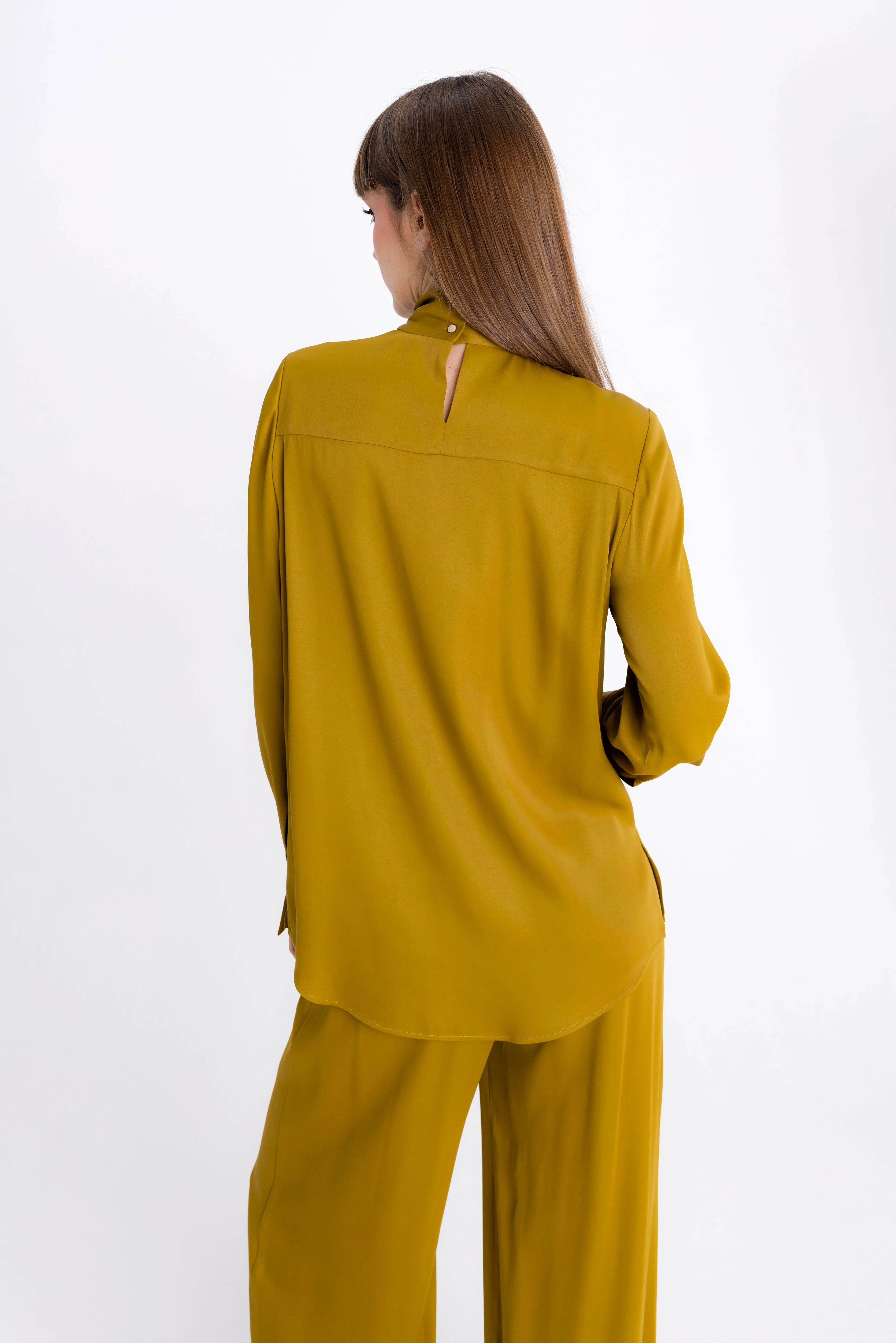 DARK MUSTARD TIE NECK BLOUSE