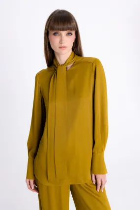 DARK MUSTARD TIE NECK BLOUSE