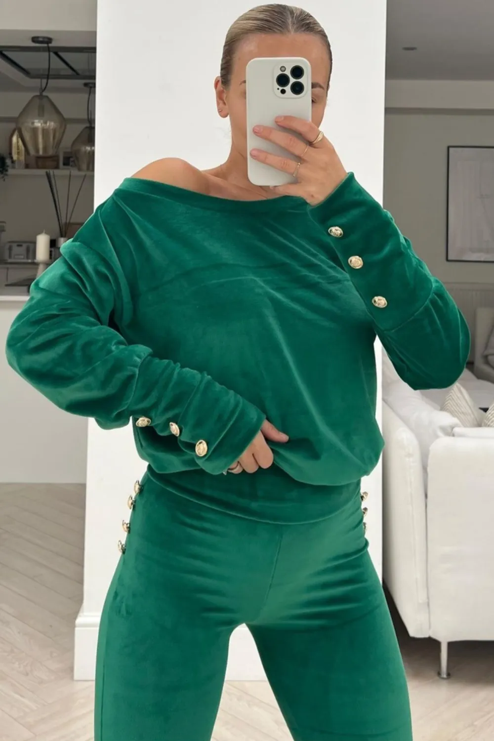 Dinah bottle green velour loungewear set