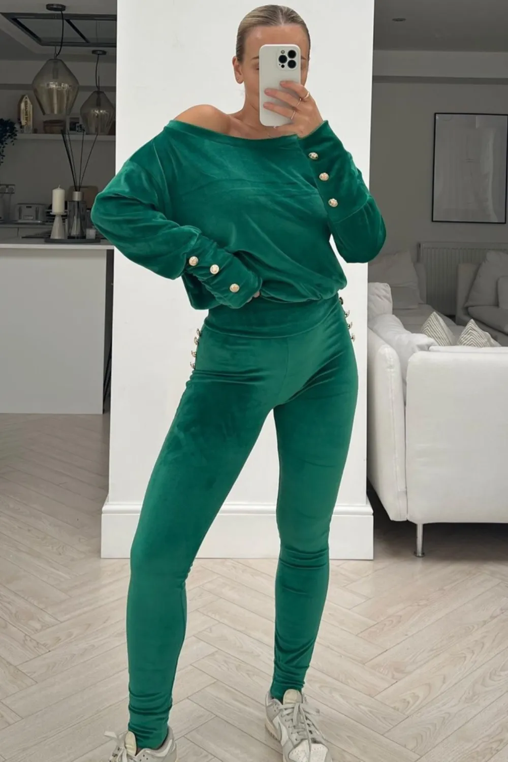 Dinah bottle green velour loungewear set