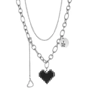 Double Layer Black Mosaic Love Necklace