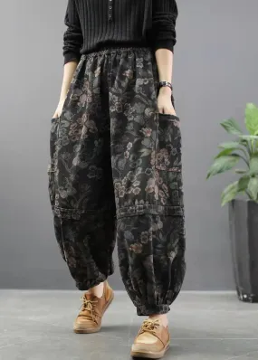 Elegant Blue Print Summer lantern Pants Cotton