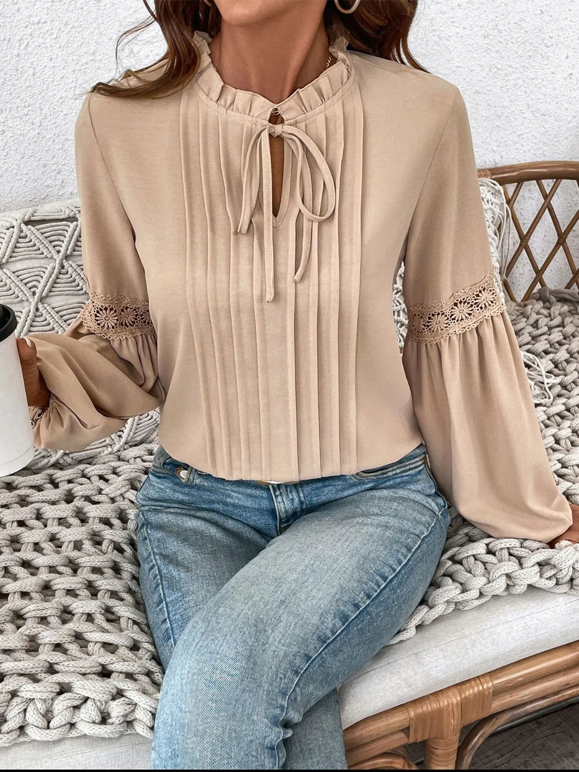 Frill Tie Neck Long Sleeve Blouse