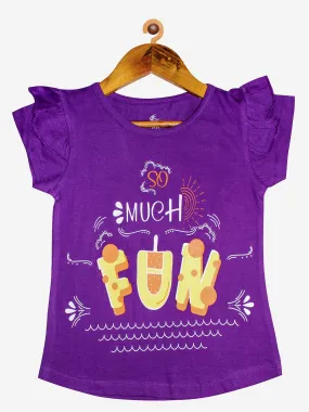 Girls Cotton Tee with "Fun" Print and Frill Sleeves