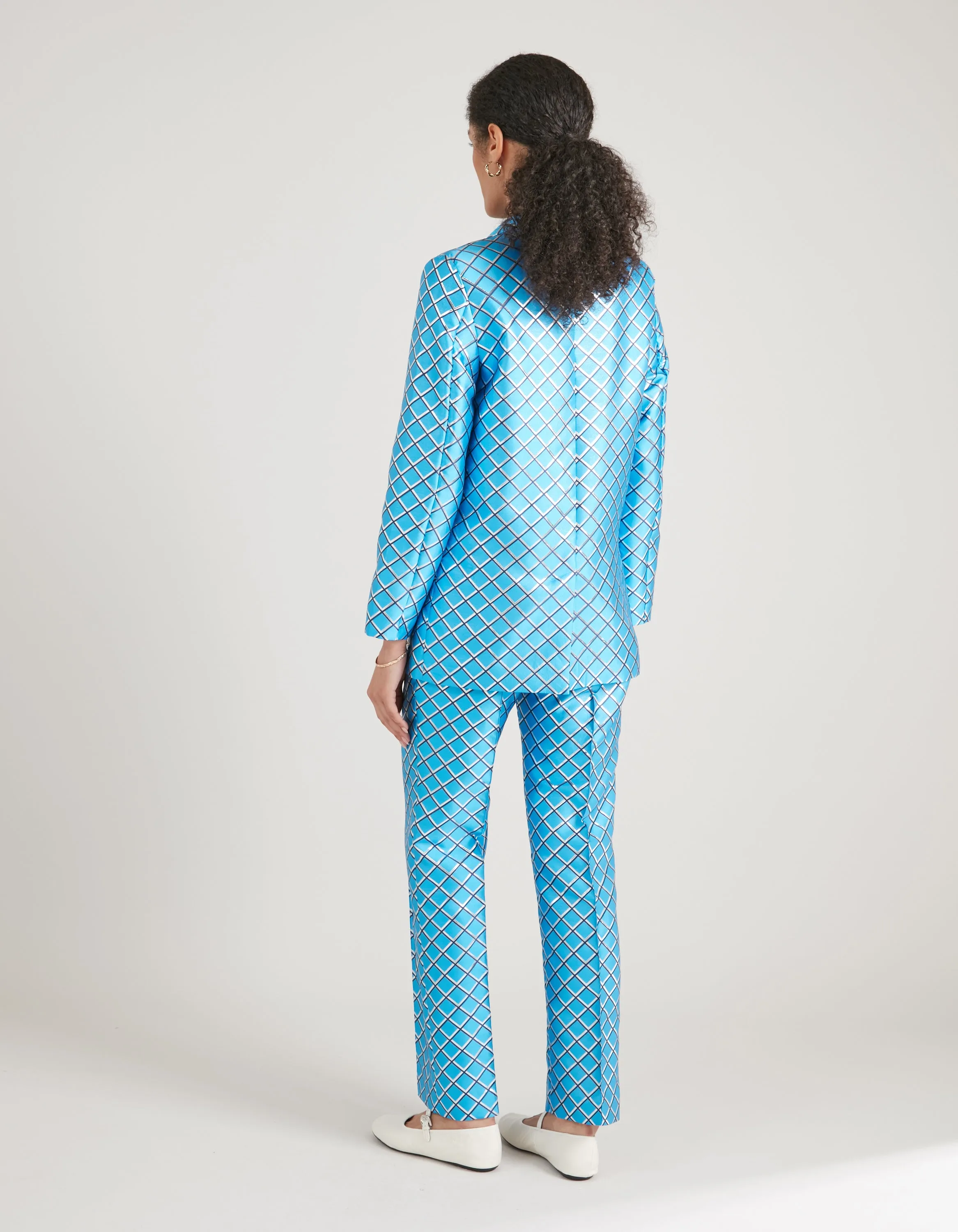 Hetty Blue Mesh Print Jacquard Trousers