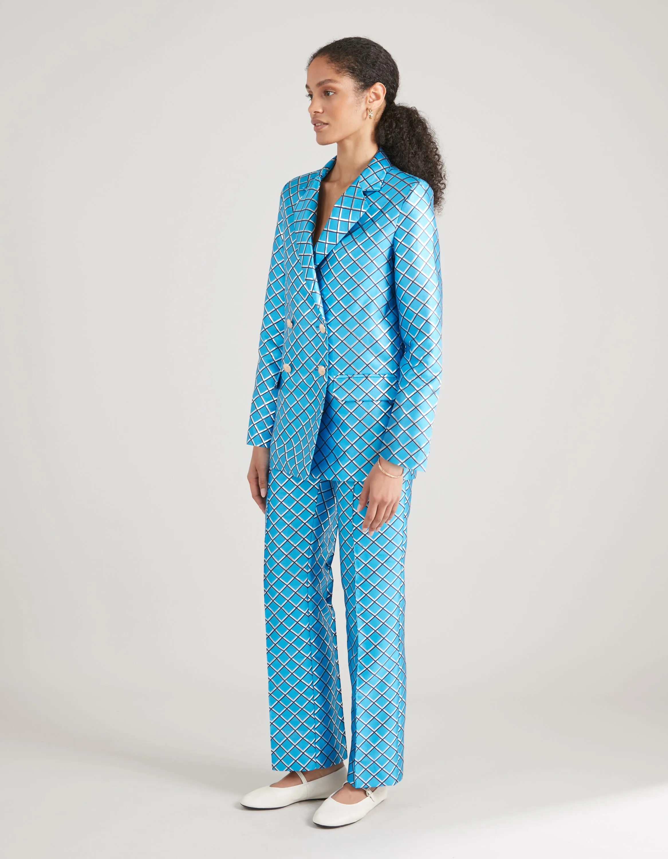 Hetty Blue Mesh Print Jacquard Trousers