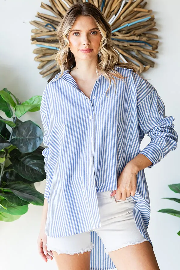 Kayla Striped Button Down High-Low Hem Shirt