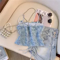 Layered Bow Denim Blue Camisole