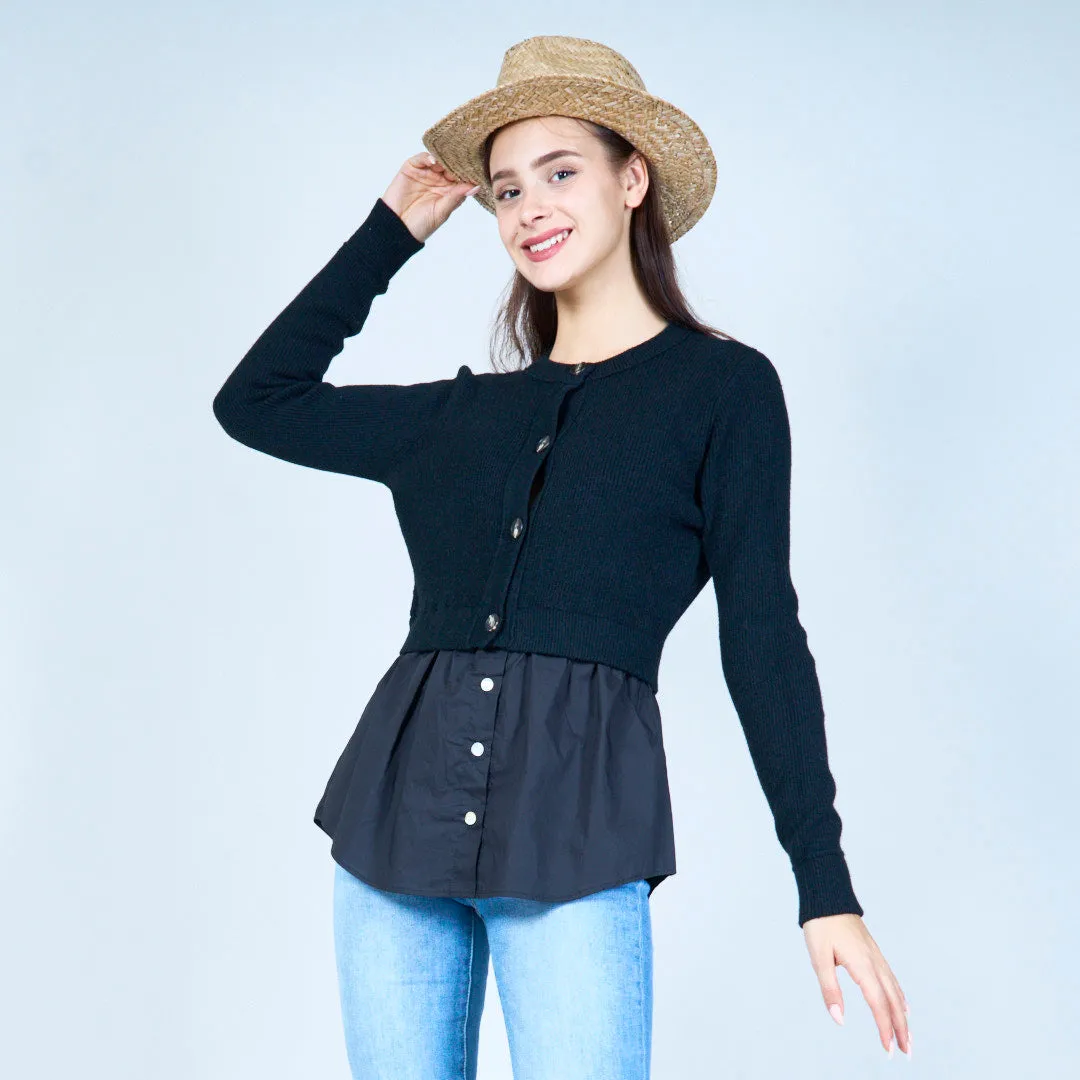 Layered knit button-up cardigan wholesale