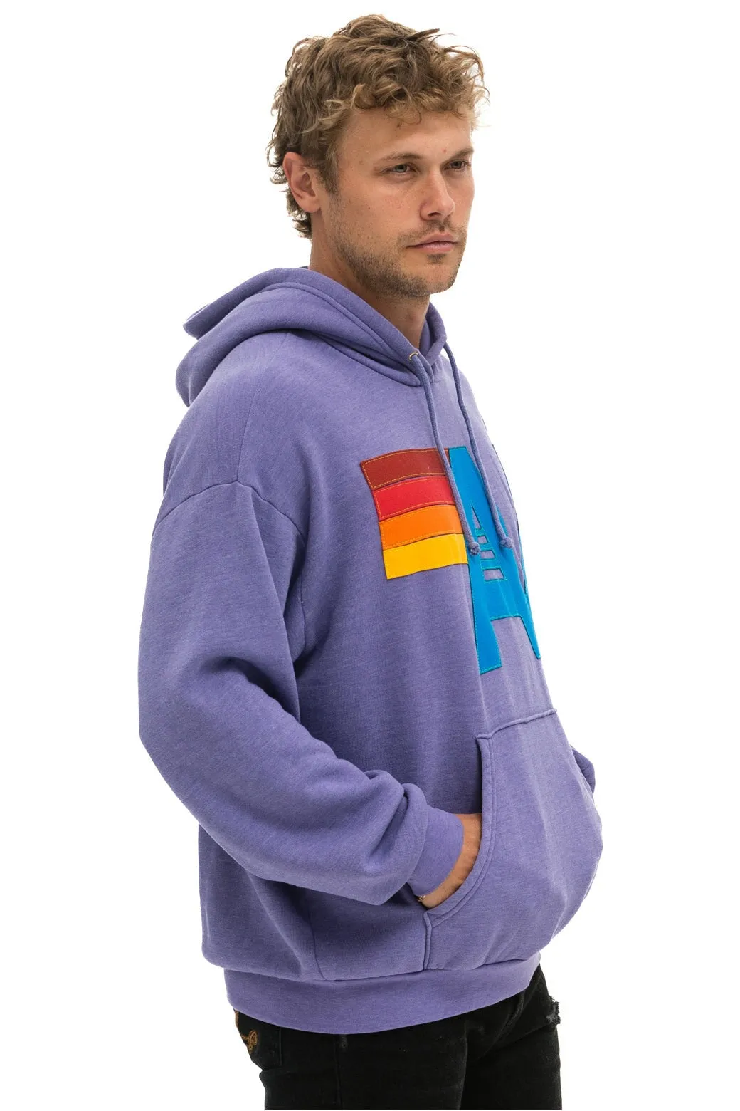 LOGO STITCH PULLOVER RELAXED HOODIE - LAVENDER