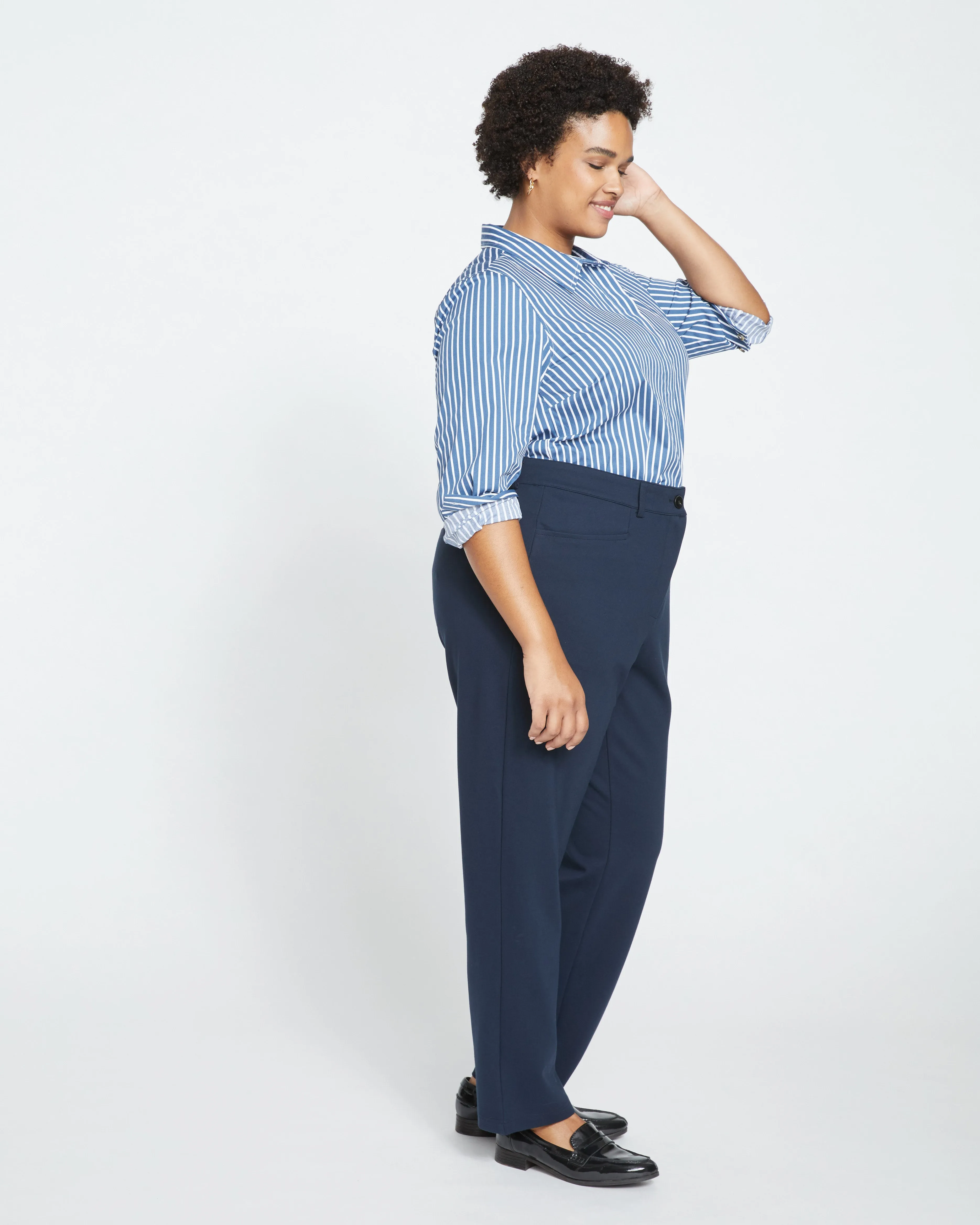 Long Cigarette Ponte Pants - Navy