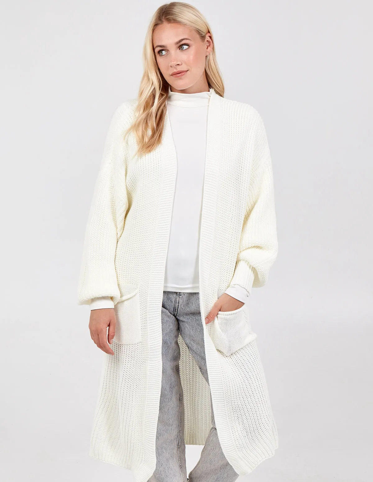 Longline Double Pocket Knitted Cardigan