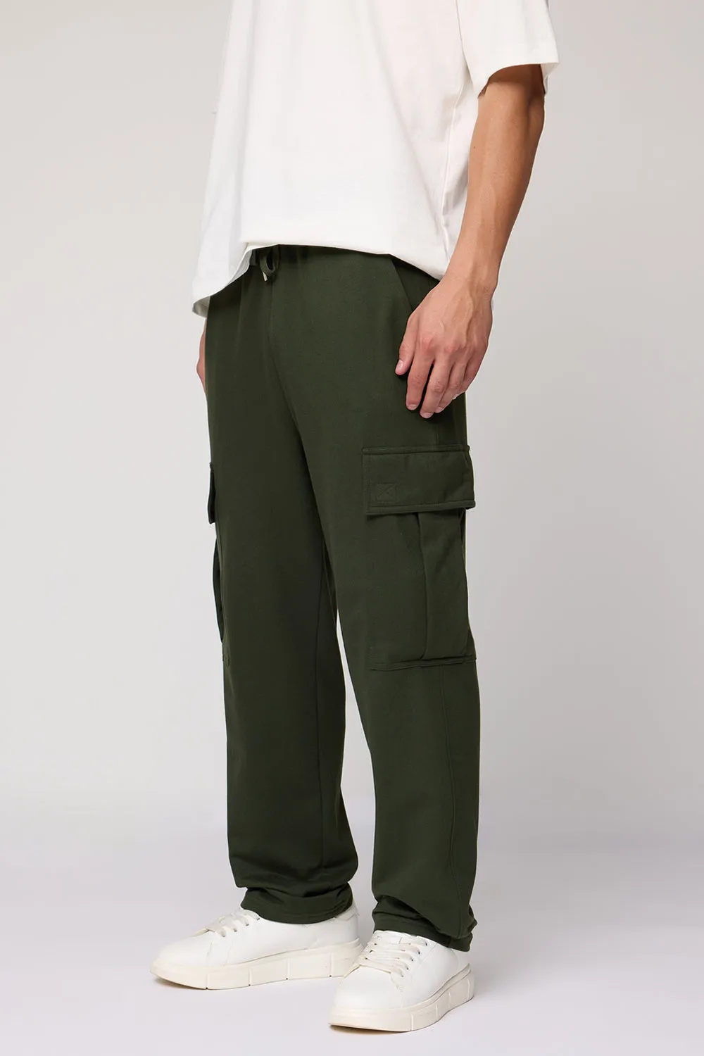 Men's Relaxed Green Knit Cargo Joggers