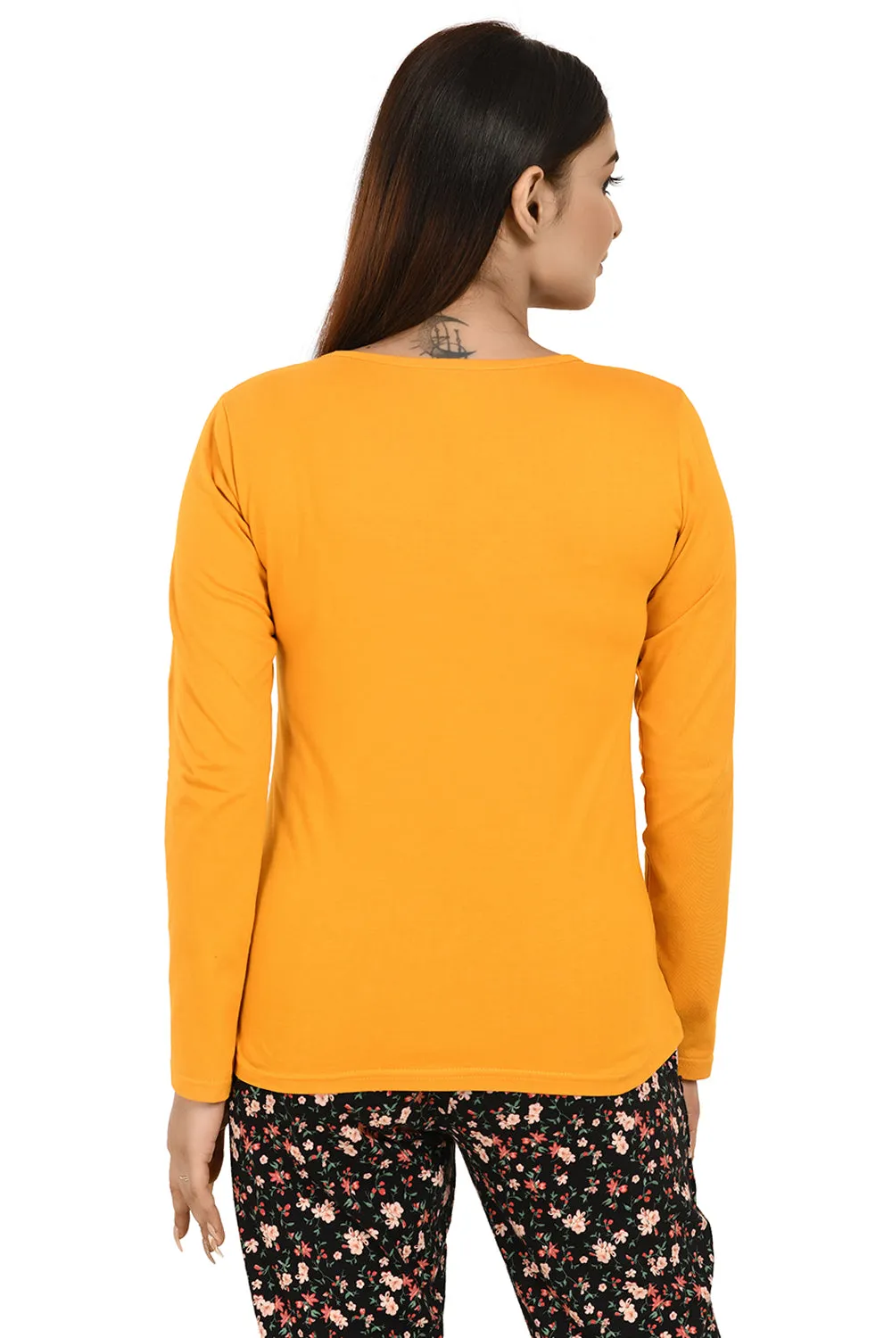 Mustard Full Sleeves Printed Tees