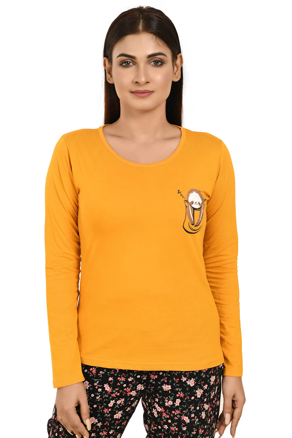 Mustard Full Sleeves Printed Tees