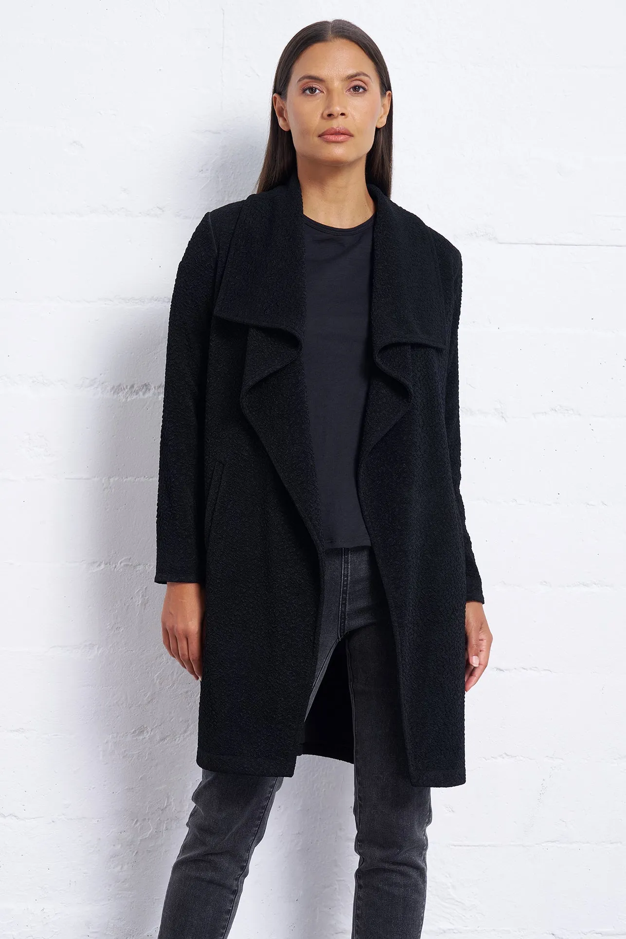 Pebble Crepe Wrap Coat