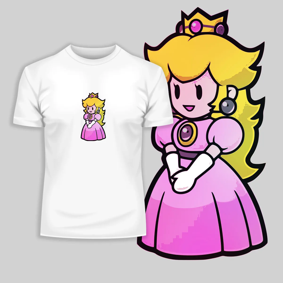 Princess Peach Mushroom Kindom Tees Mario SNES Adult Old Fashion Retro Tees